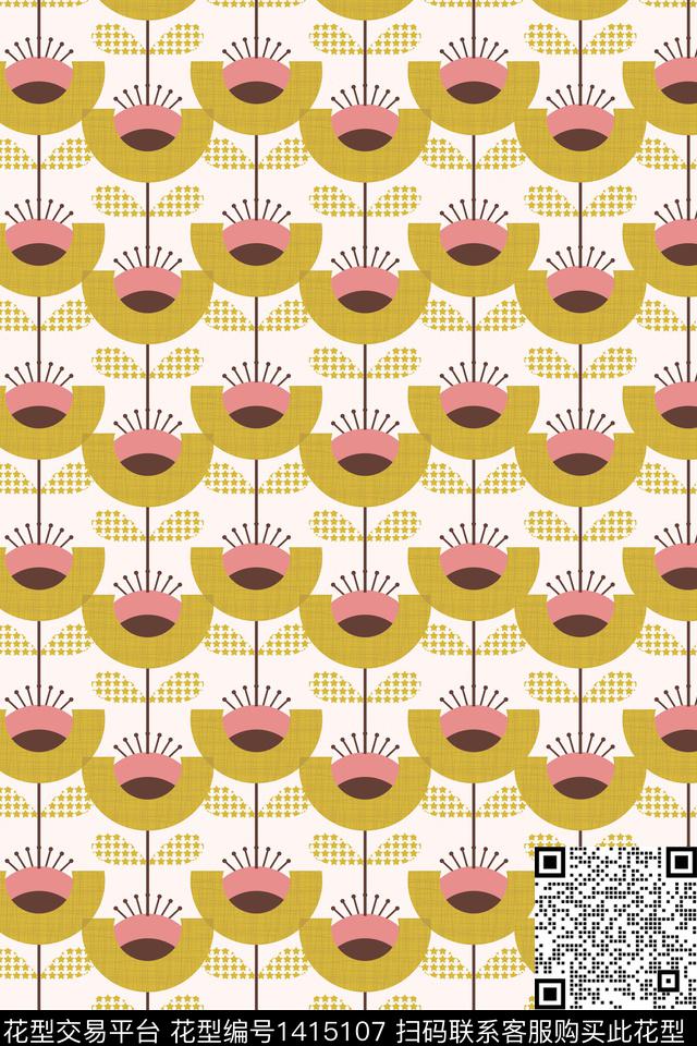 几何几何花卉大牌风数码印花华亿平台下载（图片编号: 1415107） - 瓦栏（Walan）