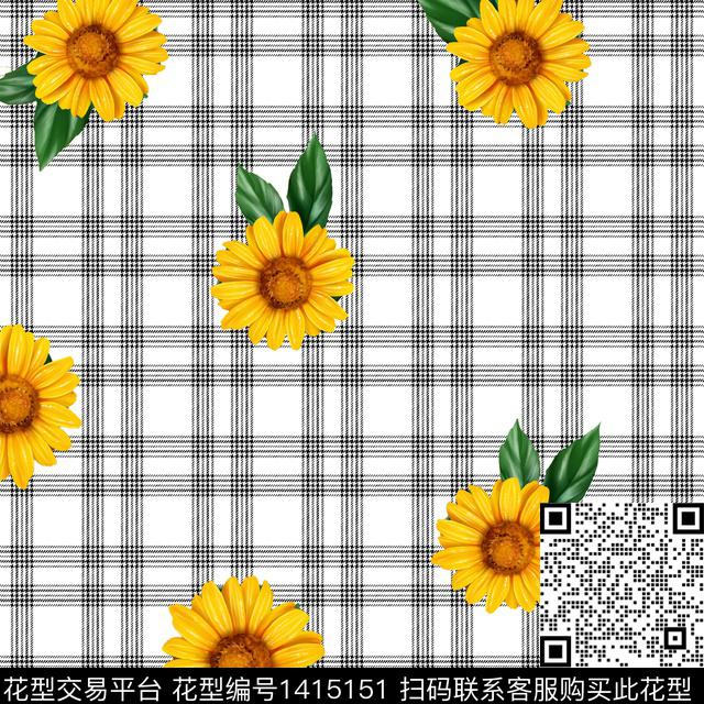 格子花卉真丝数码印花华亿平台下载（图片编号: 1415151） - 瓦栏（Walan）