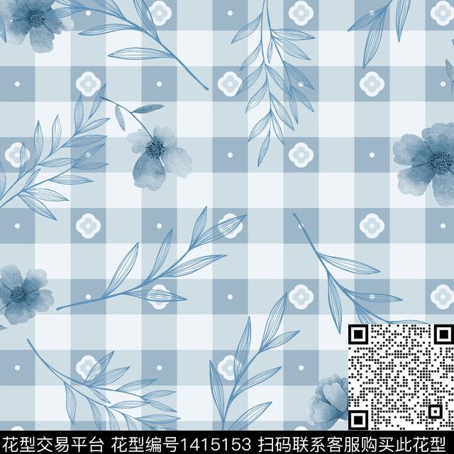 格子花卉真丝数码印花华亿平台下载（图片编号: 1415153） - 瓦栏（Walan）