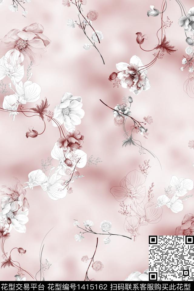 花卉大牌风小清新数码印花华亿平台下载（图片编号: 1415162） - 瓦栏（Walan）