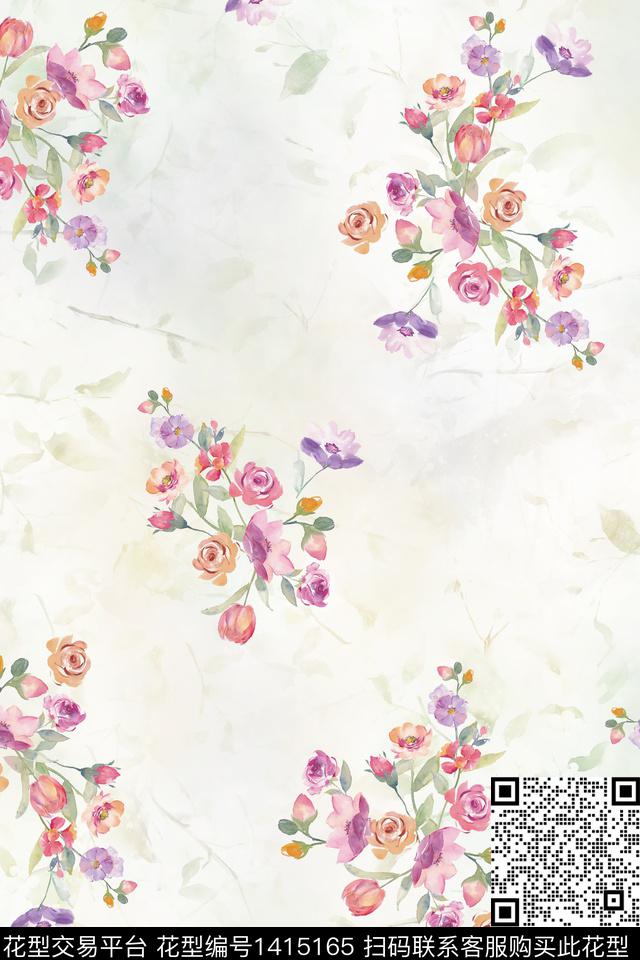 清爽底花卉花卉大牌风数码印花华亿平台下载（图片编号: 1415165） - 瓦栏（Walan）