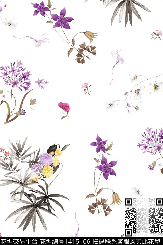 清爽底花卉花卉大牌风数码印花华亿平台下载（图片编号: 1415166） - 瓦栏（Walan）