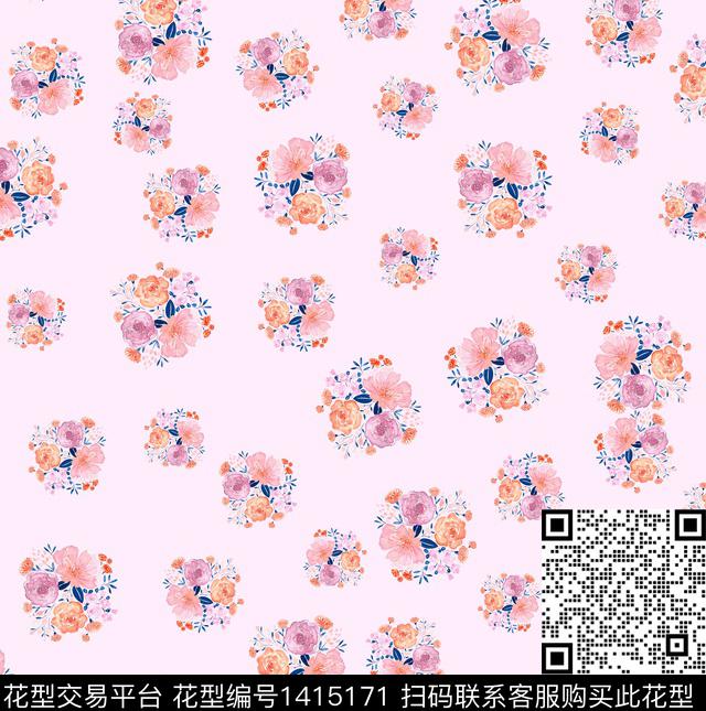 小碎花日韩风鸟数码印花华亿平台下载（图片编号: 1415171） - 瓦栏（Walan）