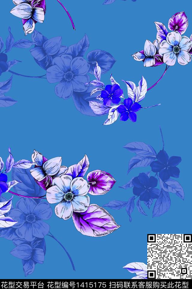 清爽底花卉花卉香云纱数码印花华亿平台下载（图片编号: 1415175） - 瓦栏（Walan）