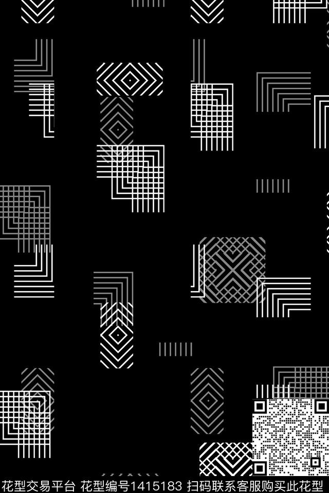 几何黑白华亿平台民族风数码印花华亿平台下载（图片编号: 1415183） - 瓦栏（Walan）