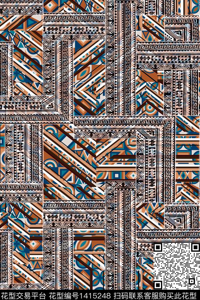 几何民族风条纹数码印花华亿平台下载（图片编号: 1415248） - 瓦栏（Walan）