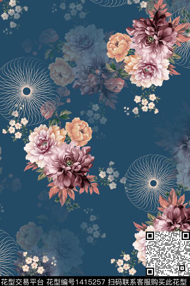 花卉中老年满版散花数码印花华亿平台下载（图片编号: 1415257） - 瓦栏（Walan）