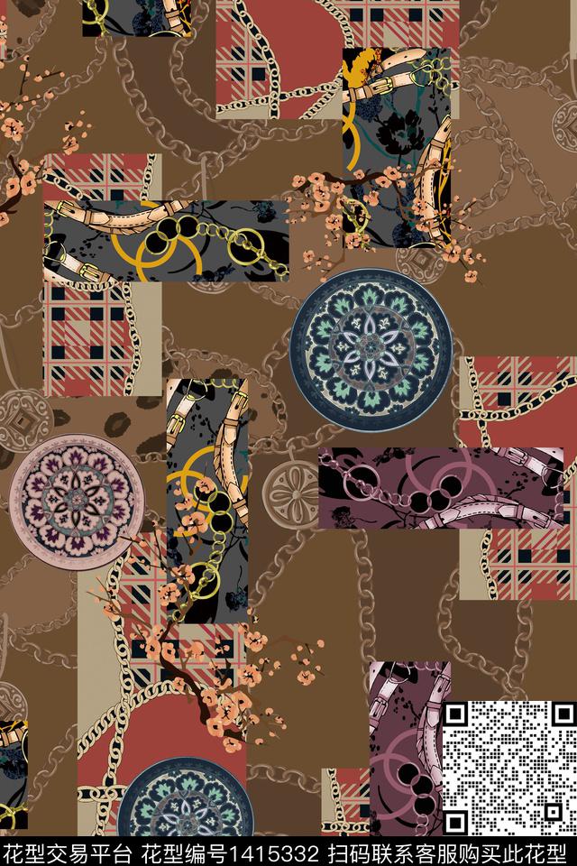 几何连衣裙大牌风数码印花华亿平台下载（图片编号: 1415332） - 瓦栏（Walan）