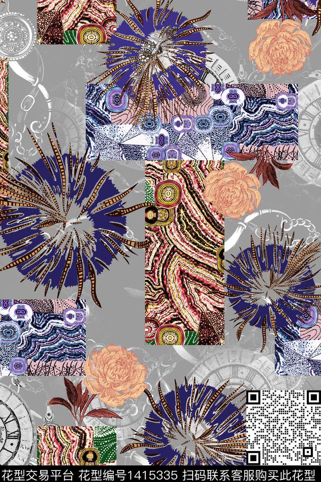 几何连衣裙大牌风数码印花华亿平台下载（图片编号: 1415335） - 瓦栏（Walan）