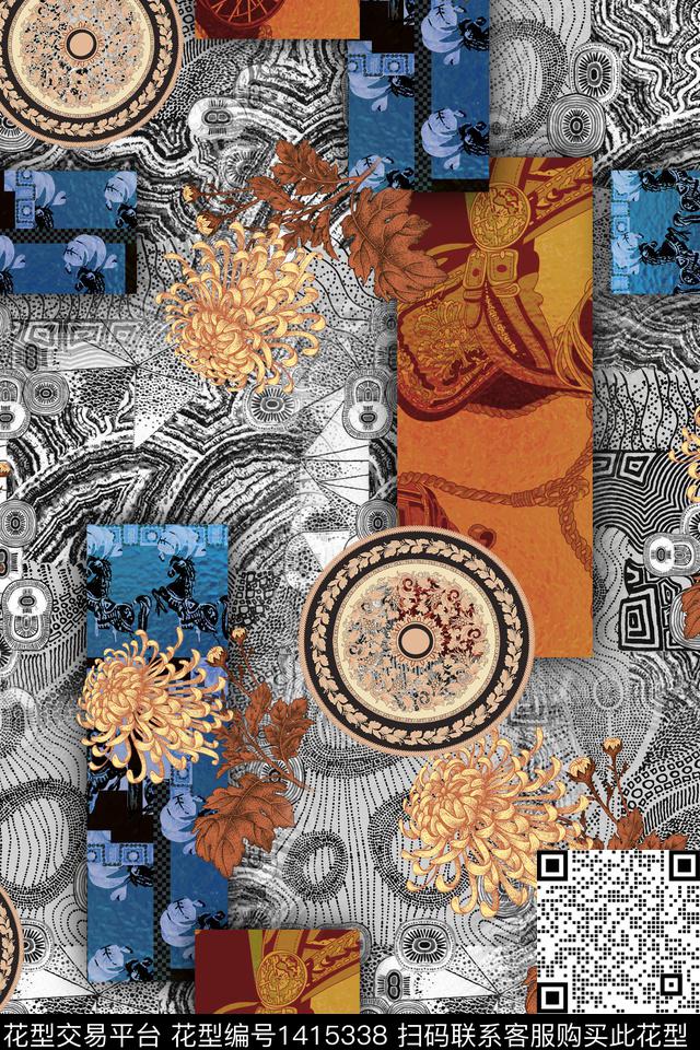 几何连衣裙大牌风数码印花华亿平台下载（图片编号: 1415338） - 瓦栏（Walan）