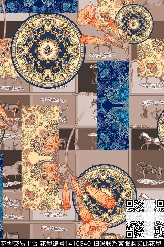 几何连衣裙大牌风数码印花华亿平台下载（图片编号: 1415340） - 瓦栏（Walan）