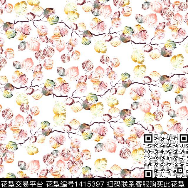 小碎花绿植树叶日韩风数码印花华亿平台下载（图片编号: 1415397） - 瓦栏（Walan）