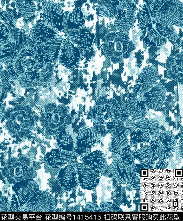 扎染华亿平台花卉大牌风数码印花华亿平台下载（图片编号: 1415415） - 瓦栏（Walan）