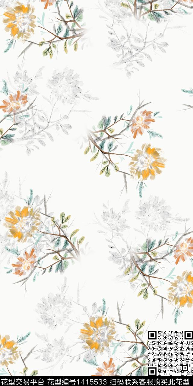 女装花卉大花数码印花华亿平台下载（图片编号: 1415533） - 瓦栏（Walan）