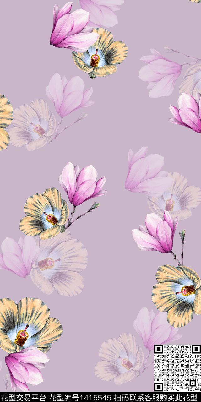 女装花卉大花数码印花华亿平台下载（图片编号: 1415545） - 瓦栏（Walan）