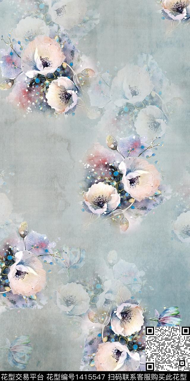 女装花卉大花数码印花华亿平台下载（图片编号: 1415547） - 瓦栏（Walan）