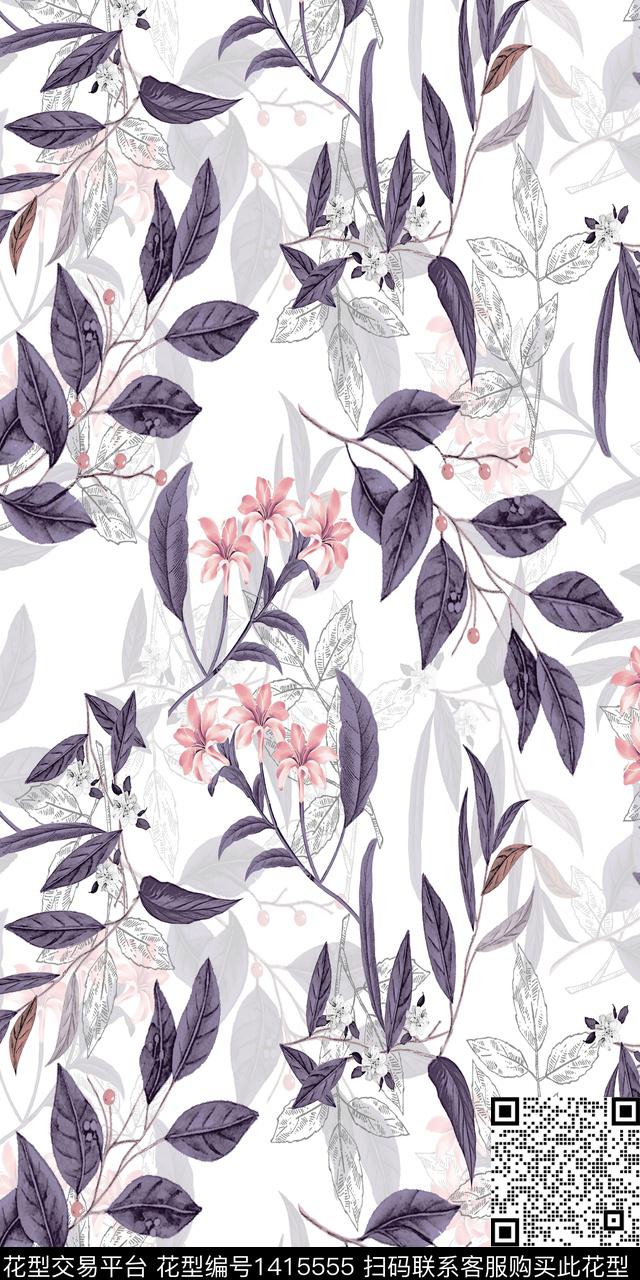 女装花卉大花数码印花华亿平台下载（图片编号: 1415555） - 瓦栏（Walan）