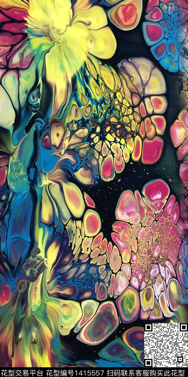 抽象花卉女装数码印花华亿平台下载（图片编号: 1415557） - 瓦栏（Walan）