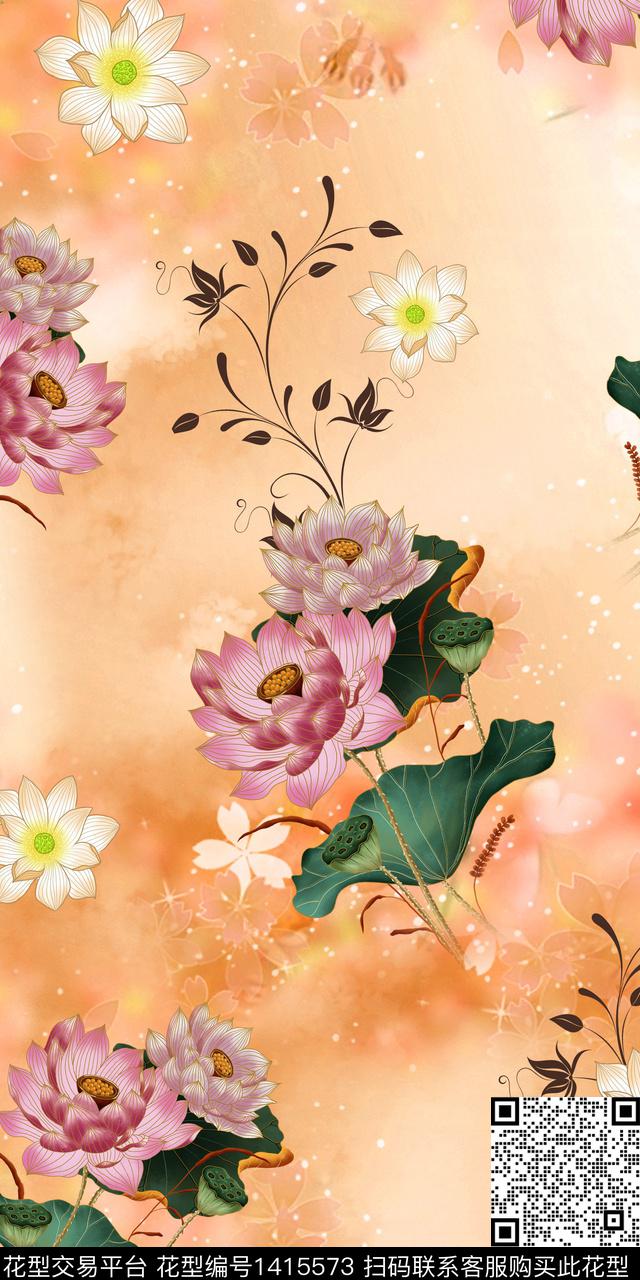 女装花卉大花数码印花华亿平台下载（图片编号: 1415573） - 瓦栏（Walan）
