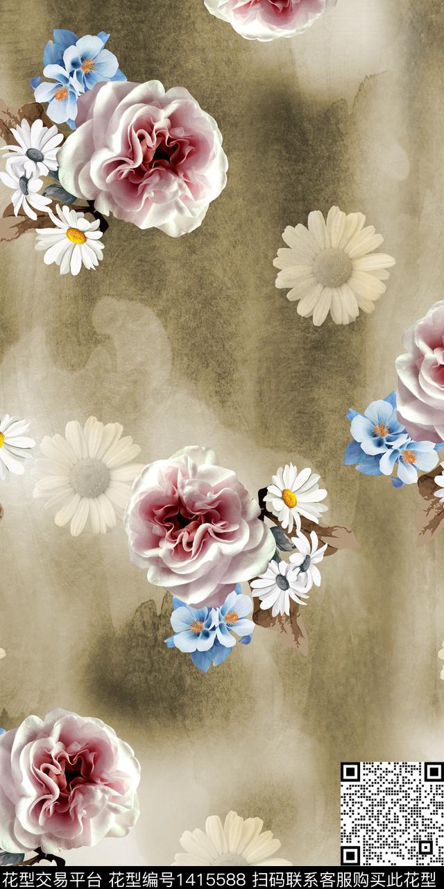 女装花卉大花数码印花华亿平台下载（图片编号: 1415588） - 瓦栏（Walan）