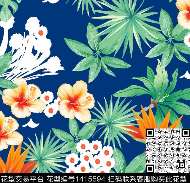 绿植树叶花卉大牌风数码印花华亿平台下载（图片编号: 1415594） - 瓦栏（Walan）
