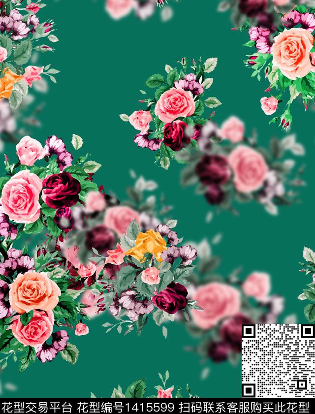 红花连衣裙时尚数码印花华亿平台下载（图片编号: 1415599） - 瓦栏（Walan）