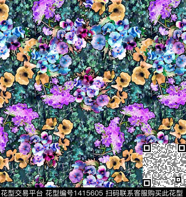 连衣裙时尚花卉数码印花华亿平台下载（图片编号: 1415605） - 瓦栏（Walan）