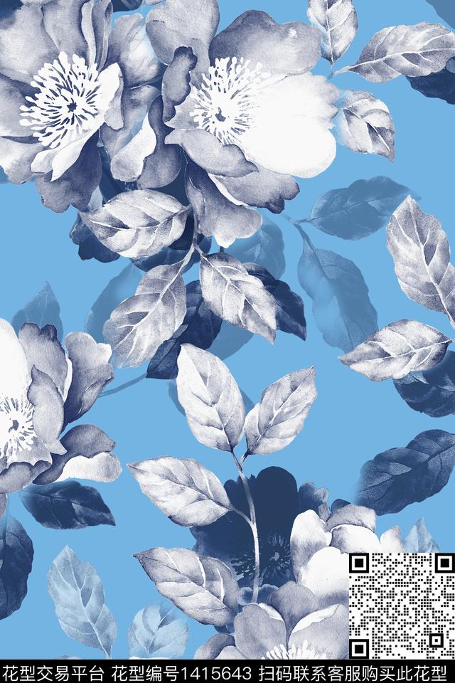 女装花卉大花数码印花华亿平台下载（图片编号: 1415643） - 瓦栏（Walan）