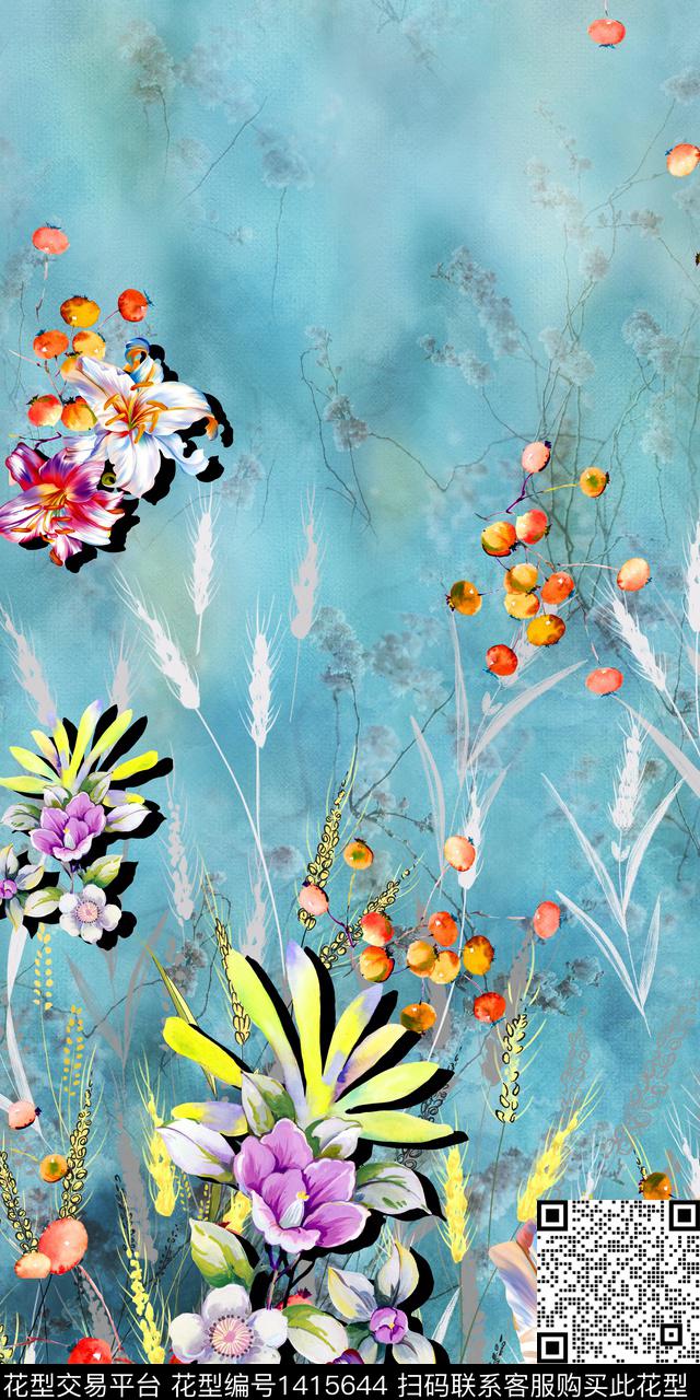 连衣裙时尚花卉数码印花华亿平台下载（图片编号: 1415644） - 瓦栏（Walan）