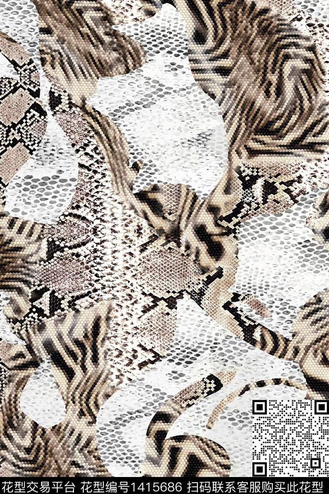 蛇纹豹纹动物纹数码印花华亿平台下载（图片编号: 1415686） - 瓦栏（Walan）