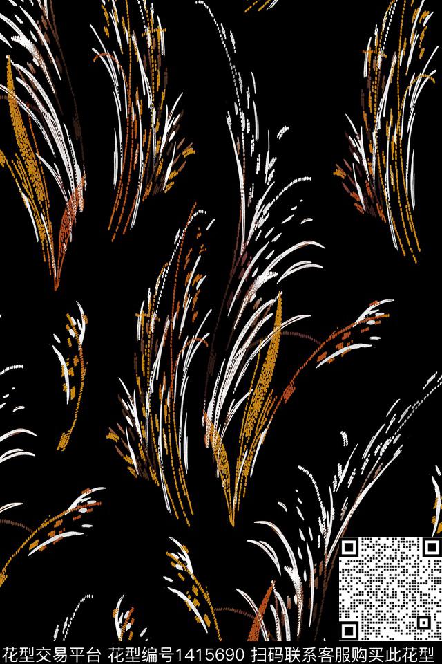 肌理抽象花卉香云纱数码印花华亿平台下载（图片编号: 1415690） - 瓦栏（Walan）