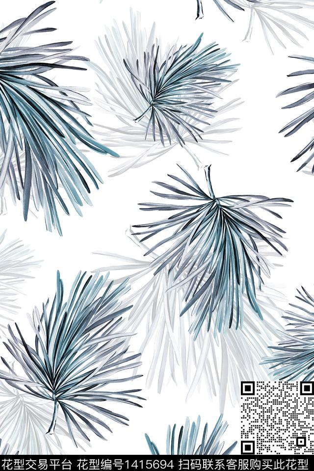 绿植树叶清爽底花卉花卉数码印花华亿平台下载（图片编号: 1415694） - 瓦栏（Walan）