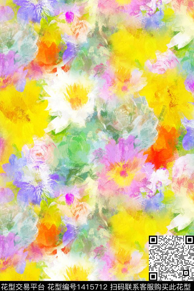 绿植树叶水彩抽象花卉数码印花华亿平台下载（图片编号: 1415712） - 瓦栏（Walan）
