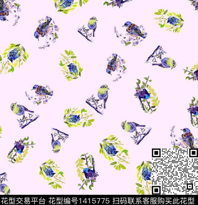 鹦鹉小碎花鸟数码印花华亿平台下载（图片编号: 1415775） - 瓦栏（Walan）