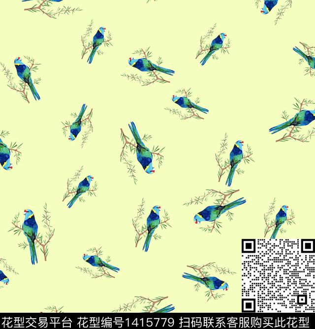 鹦鹉小碎花鸟数码印花华亿平台下载（图片编号: 1415779） - 瓦栏（Walan）