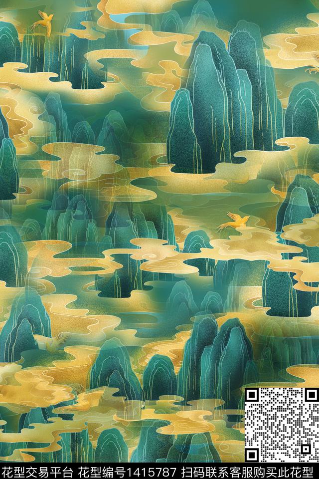 抽象中老年人华亿平台香云纱连衣裙数码印花华亿平台下载（图片编号: 1415787） - 瓦栏（Walan）