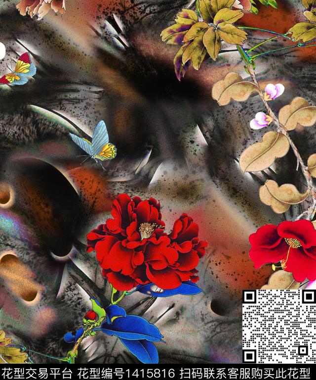 彩底花卉数码华亿平台春夏华亿平台数码印花华亿平台下载（图片编号: 1415816） - 瓦栏（Walan）