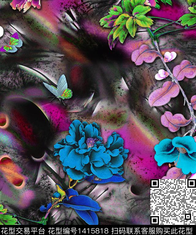 彩底花卉数码华亿平台春夏华亿平台数码印花华亿平台下载（图片编号: 1415818） - 瓦栏（Walan）
