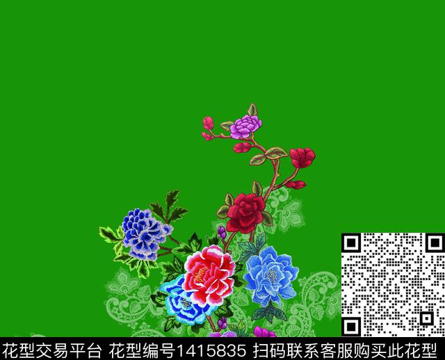 女装定位花数码定位花真丝数码印花华亿平台下载（图片编号: 1415835） - 瓦栏（Walan）