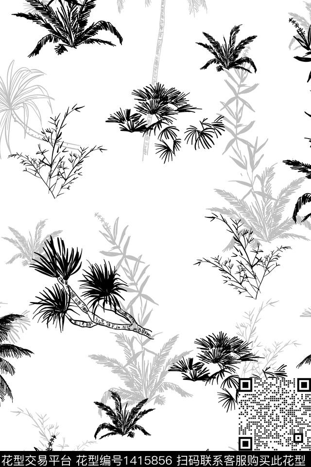 绿植树叶花卉大牌风数码印花华亿平台下载（图片编号: 1415856） - 瓦栏（Walan）