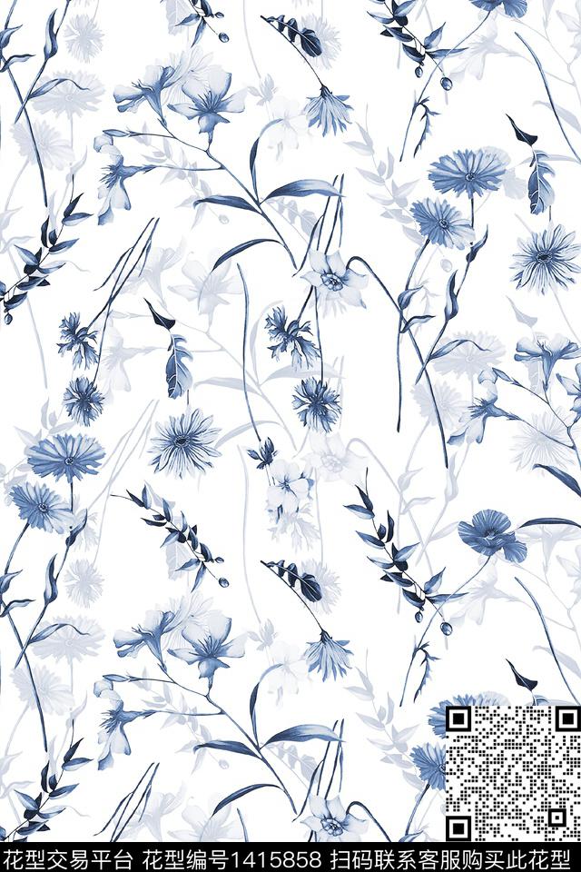 花卉大牌风小清新数码印花华亿平台下载（图片编号: 1415858） - 瓦栏（Walan）