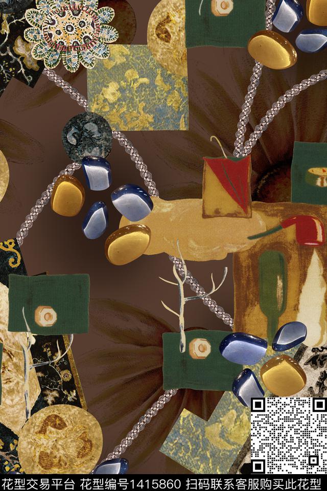 几何抽象混合拼接数码印花华亿平台下载（图片编号: 1415860） - 瓦栏（Walan）