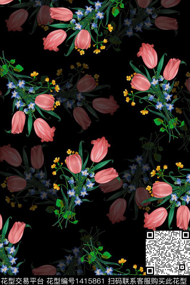 绿植树叶水彩清爽底花卉数码印花华亿平台下载（图片编号: 1415861） - 瓦栏（Walan）