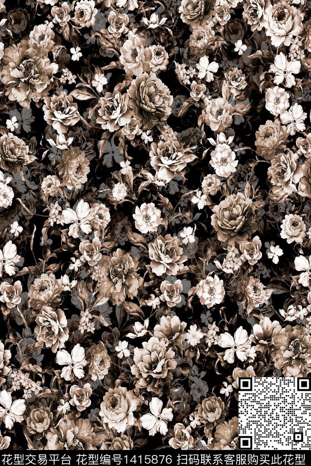 花卉大牌风真丝数码印花华亿平台下载（图片编号: 1415876） - 瓦栏（Walan）