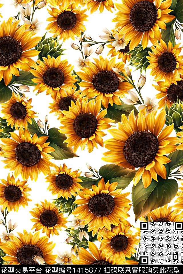 向日葵小清新真丝数码印花华亿平台下载（图片编号: 1415877） - 瓦栏（Walan）