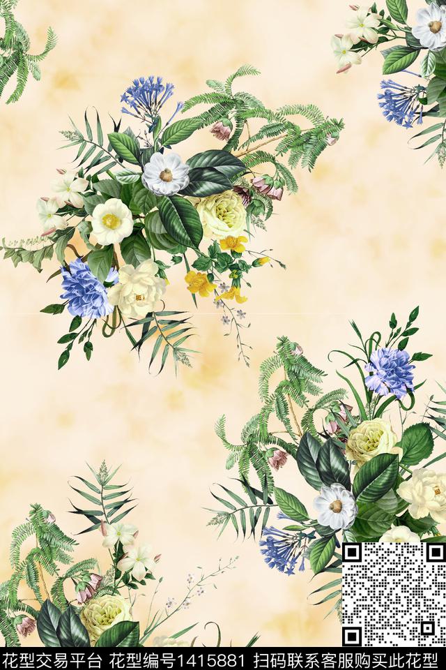 花卉小清新真丝数码印花华亿平台下载（图片编号: 1415881） - 瓦栏（Walan）