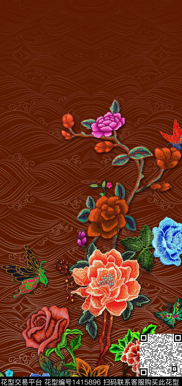 女装定位花数码定位花真丝数码印花华亿平台下载（图片编号: 1415896） - 瓦栏（Walan）