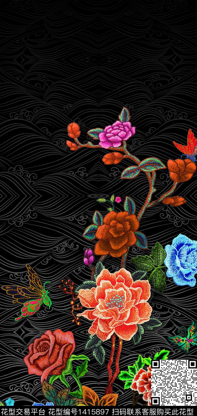 女装定位花数码定位花真丝数码印花华亿平台下载（图片编号: 1415897） - 瓦栏（Walan）