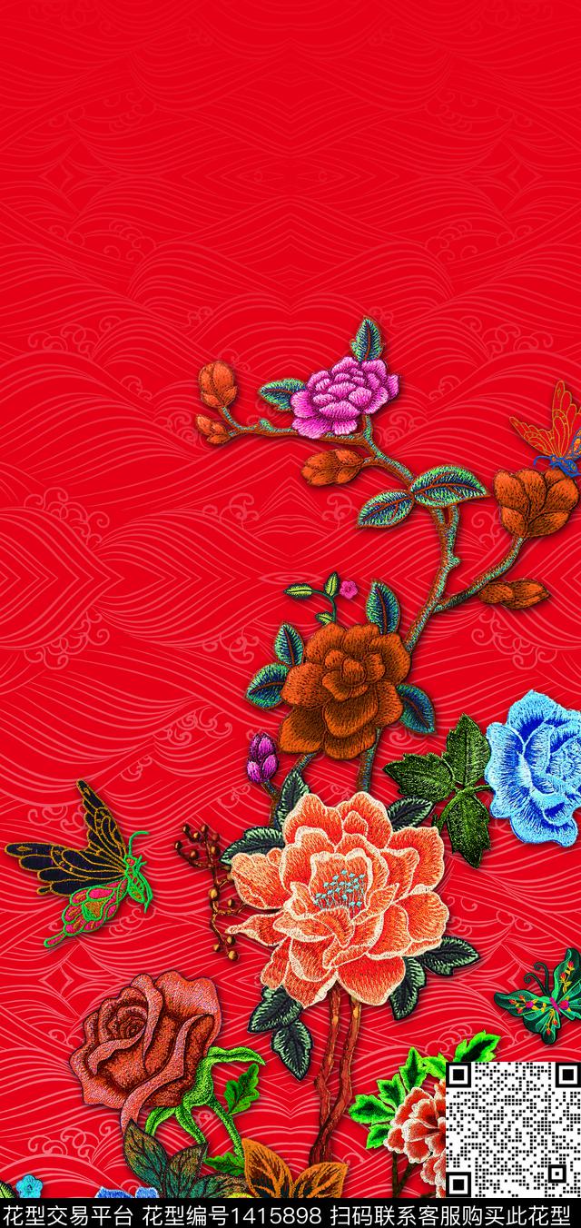 女装定位花数码定位花真丝数码印花华亿平台下载（图片编号: 1415898） - 瓦栏（Walan）