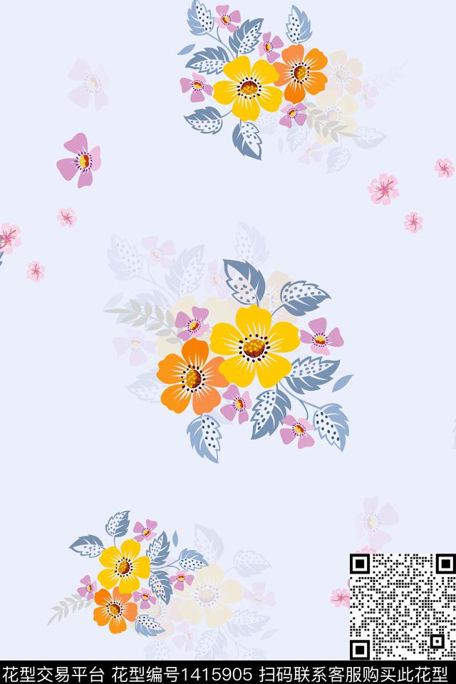 连衣裙花卉旗袍数码印花华亿平台下载（图片编号: 1415905） - 瓦栏（Walan）